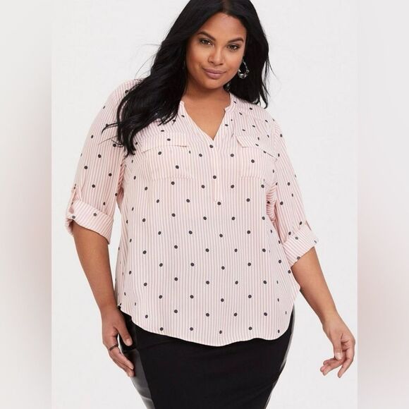 Torrid Harper Georgette Pullover Quarter Sleeve Stripe Polka Dot Blouse 10 M - Picture 1 of 7